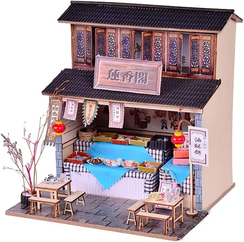 Kit de casa de muñecas en miniatura con muebles, estilo chino 3D, casa de muñecas en miniatura de madera, kit de casa de muñecas en miniatura para