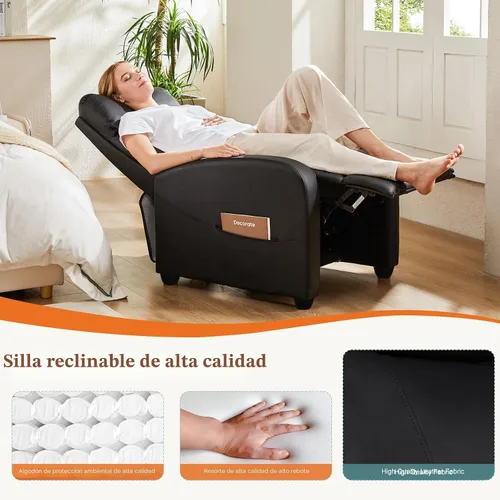 Miniatura 4 de Sweetcrispy Silla reclinable de piel sintética, sofá reclinable sin masaje, asiento de cine en casa con soporte lumbar, respaldo ajustable, relleno
