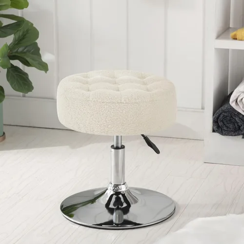 Miniatura 8 de Furnimart Taburete otomano moderno redondo de piel sintética, taburete de maquillaje contemporáneo para dormitorio, sala de estar, entrada