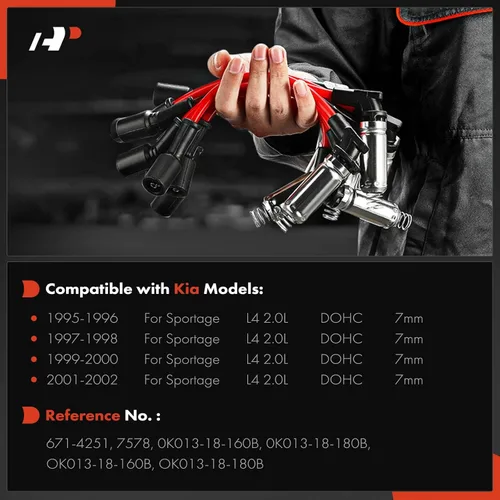Miniatura 2 de A-Premium Juego de 2 cables de bujía de encendido compatibles con Kia Sportage 1995-2002 L4 2.0L DOHC