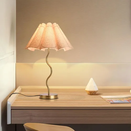 Miniatura 8 de KUNJOULAM Lámpara de Mesa Pequeña, Lámpara de Mesita de Noche con Pantalla de Tela en Forma de Paraguas, Mini Lámpara de Escritorio Moderna