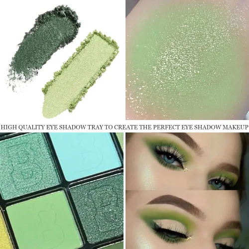 Miniatura 5 de evpct - Paleta de sombras de ojos con purpurina verde de 16 colores, maquillaje a prueba de agua, verde oscuro, verde claro, amarillo, naranja