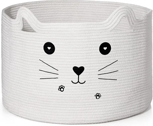 Miniatura 14 de Zopeal Cesta de almacenamiento tejida para gatos, organizador tejido con orejas, juguete decorativo de Navidad para mascotas, bonita canasta