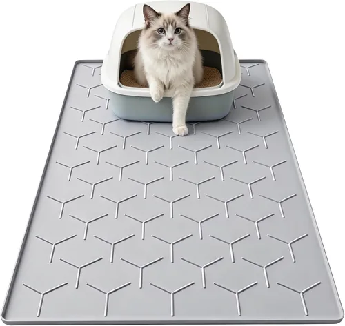 Miniatura 10 de Garoopion Tapete de Silicona para Atrapar Arena para Gatos, Grande Impermeable 34" X 22" Tapete para Caja de Arena de Gatos, Fácil de Limpiar, Beige