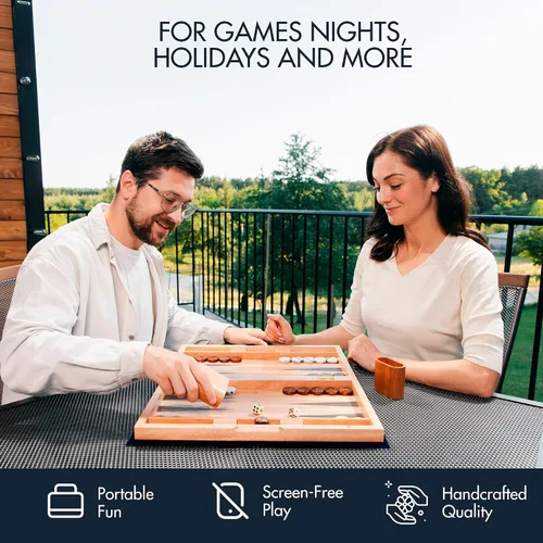 Miniatura 6 de Pointworks Juegos de backgammon de 17 pulgadas para adultos. Hermoso juego de mesa de backgammon con incrustaciones de madera con damas y dados