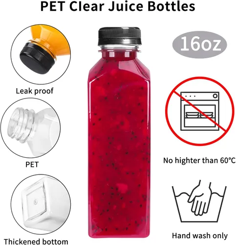 Miniatura 3 de DEPEPE Paquete de 24 botellas de plástico para jugo de 16 onzas con tapas, recipientes reutilizables y para sacar jugo con tapas, recipientes