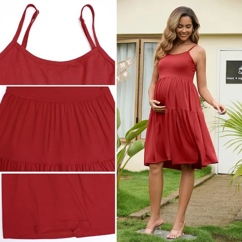 Miniatura 55 de GINKANA Vestido de maternidad sin mangas para mujer, con tirantes ajustables, vestido casual de verano para uso diario o baby shower