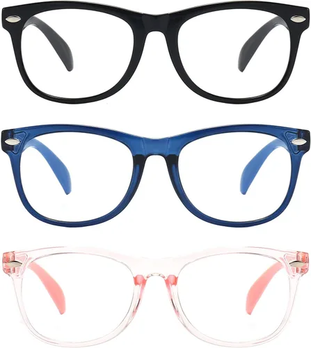 Miniatura 4 de FANNYGO Paquete de 3 gafas de bloqueo de luz azul para niños, gafas de lectura para computadora para niños y niñas de 3 a 9 años