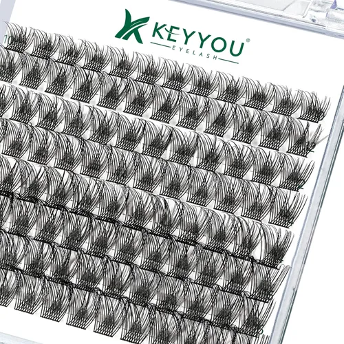 Miniatura 123 de KEYYOU Racimos de pestañas, 96 piezas de extensiones de pestañas DIY, rizado D de 16 mm, negro, realista, no irritante, fácil de colocar en casa