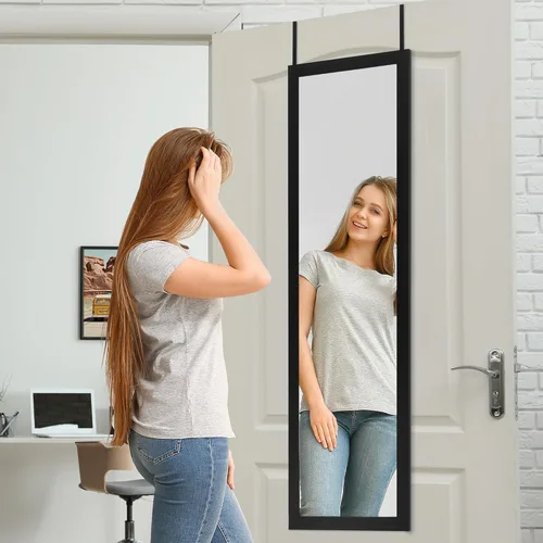 Miniatura 4 de Americanflat - Espejo de puerta negro de 12 x 48 pulgadas, colgante de longitud completa para dormitorio, baño, espejo largo de cuerpo completo