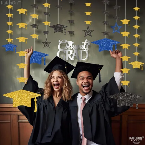 Miniatura 7 de KatchOn, Guirnalda de gorra de graduación con purpurina, 12 cuerdas, sin bricolaje, decoraciones de graduación azules y doradas 2025, decoraciones