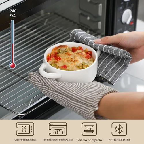 Miniatura 4 de MALACASA Mini Cocotte Set - 14 OZ (aproximadamente 396.89g) Platos pequeños de cazuela con tapas y asas, juego de 4 ollas holandesas mini de Blanco