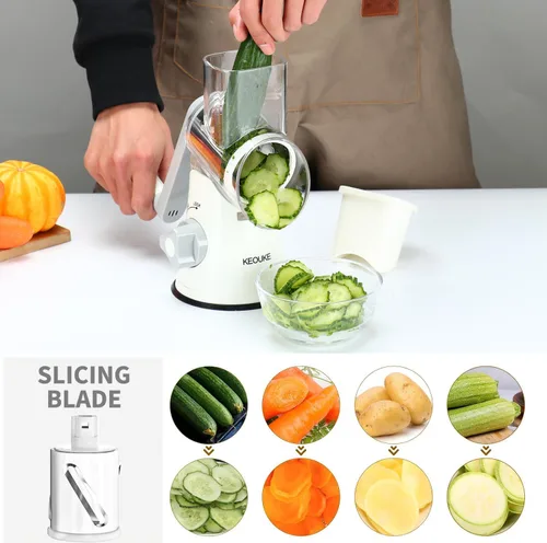 Miniatura 2 de Cambom Rallador de Queso Rotativo Rallador de Queso Manual con Manivela para Queso Fresco, Verduras, Nueces, Base de Succión Antideslizante, Cepillo
