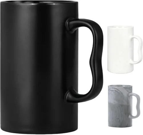 Miniatura 13 de Tazas de café de cerámica grandes de 20 onzas, tazas de cerveza altas con mango grande M, 20.3 fl oz de porcelana a granel a granel Latte Capuchino