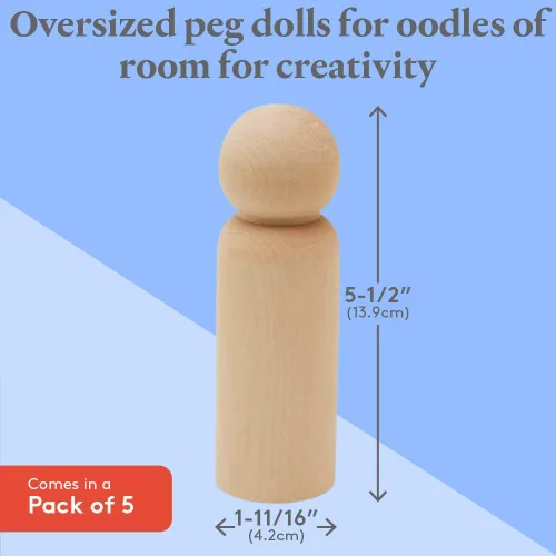 Miniatura 4 de Muñecas grandes de madera de 5-1/2 pulgadas, paquete de 5 figuras de muñeca jumbo sin terminar para manualidades de personas de clavijas Woodpeckers