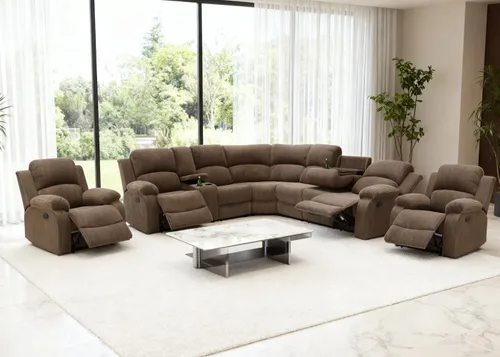 Miniatura 45 de Juego de sofá seccional reclinable manual, juegos de muebles de sala de estar, sofá seccional en forma de L y 2 sillas, cómodo sofá reclinable