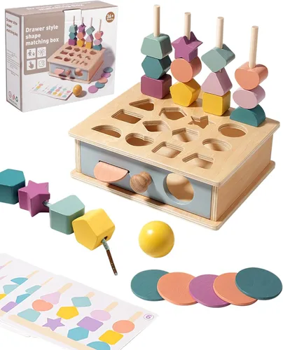 Biottro Montessori - Juguetes para niños de 3, 4, 5 años, 5 en 1, juguete educativo de aprendizaje para niños y niñas, cuentas apilables a juego de