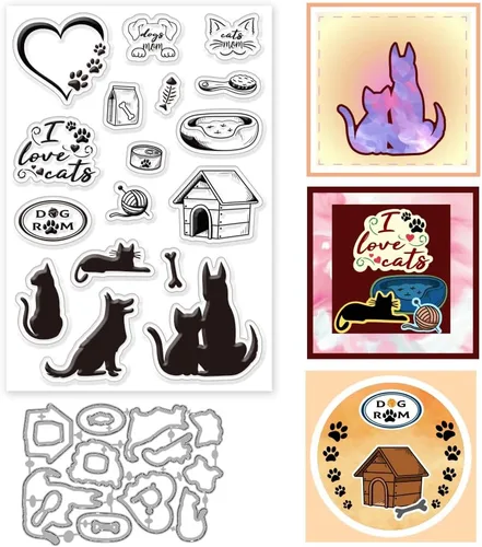 Miniatura 15 de INFUNLY Gnomos - Sellos transparentes y troqueles para hacer tarjetas, palabras, sellos de goma, lindos troqueles de corte de gnomos, bandera