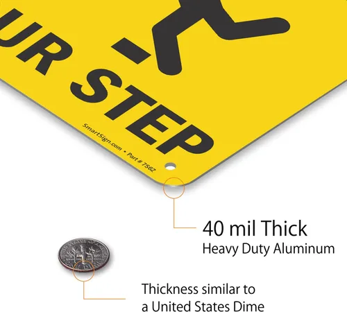 Miniatura 5 de SmartSign Letrero de metal con la frase "Caution - Watch Your Step" de 10 x 7 pulgadas con agujeros pre-limpiados, aluminio laminado a prueba