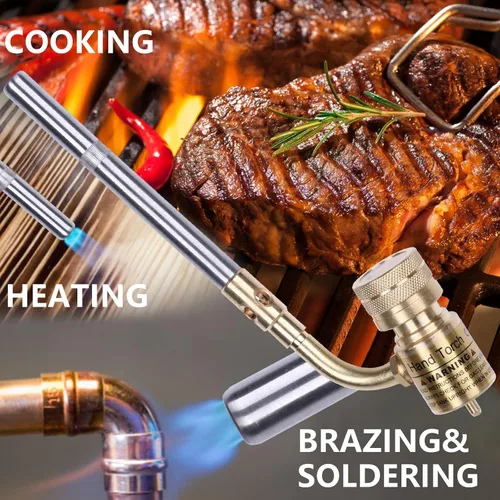 Miniatura 6 de Cabezal de Antorcha de Gas Propano Mapp Boquilla Giratoria 360°, Antorcha de Plomería Calor Ajustable Alimentada por Cartuchos de Propano Mapp Dorado