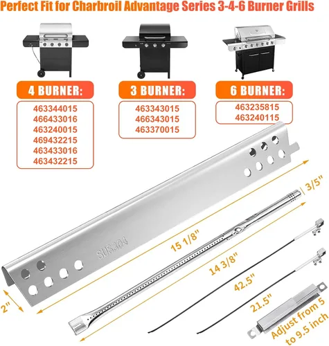 Miniatura 2 de Hisencn Kit de piezas de parrilla de acero inoxidable SUS304 para Charbroil Advantage Series 4 quemadores 463344015 463240015 463432215 463343015