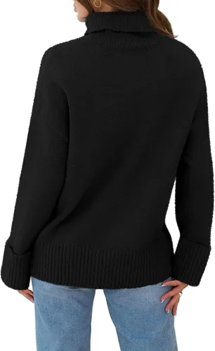 Miniatura 2 de MEROKEETY Suéter de punto mullido de cuello alto para mujer, manga larga, de gran tamaño, informal, para mujer
