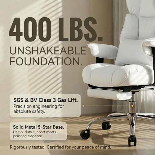 Miniatura 4 de Efomao Silla de oficina grande y alta de 400 libras, silla de escritorio reclinable resistente con reposapiés, silla ejecutiva de piel sintética