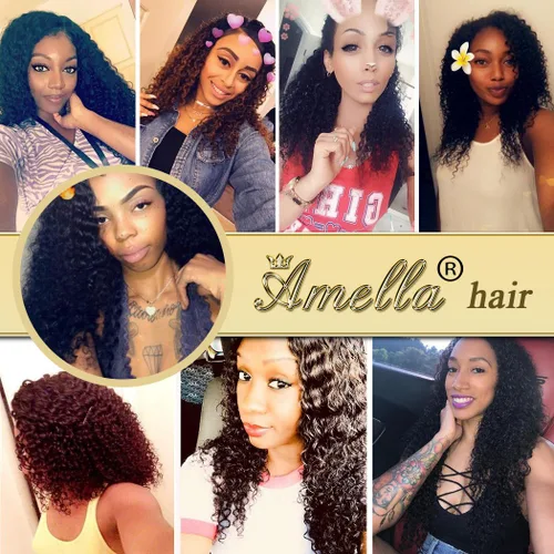Miniatura 8 de Amella Hair Paquetes de Cabello Humano Brasileño Rizado con Cierre Grado 8A Virgen Sin Procesar Paquetes de Tejido de Cabello Brasileño con Cierre