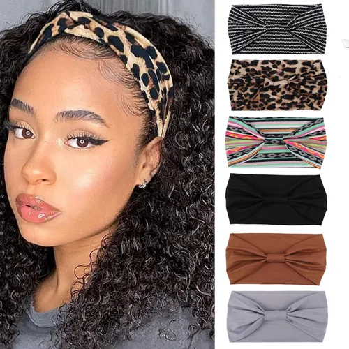 Miniatura 17 de Xtrend Paquete de 4 bandas anchas para el cabello para mujer, bandanas negras de moda, estilo bohemio, bandas gruesas para el cabello, grandes