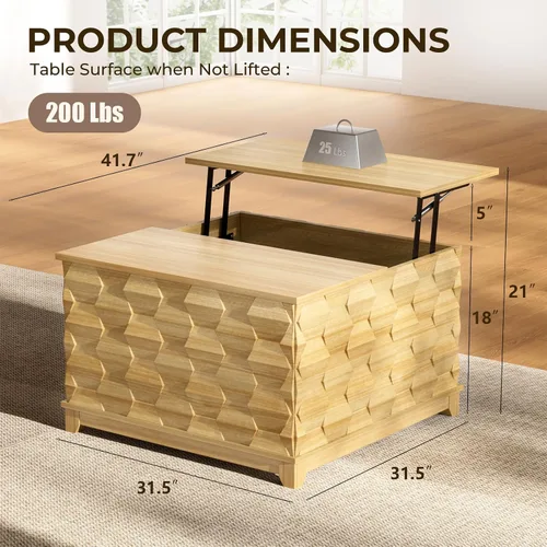 Miniatura 2 de BROTTAR Mesa de Centro con Tapa Elevable, Mesa de Centro Cuadrada de 31.5'' con Almacenamiento, Mesas de Centro Estilo Granja con Almacenamiento