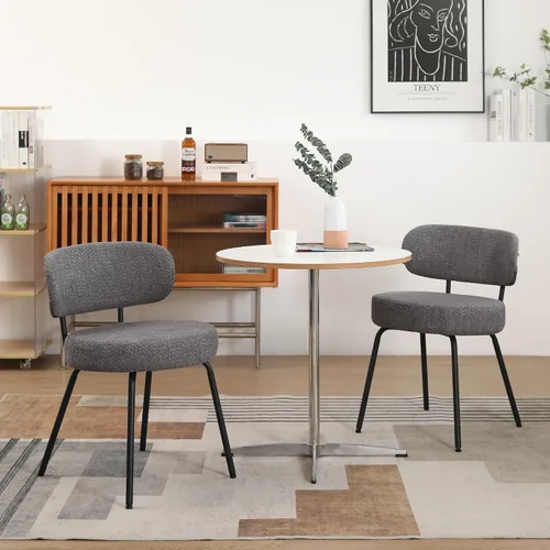 Miniatura 7 de DYHOME Juego de 2 sillas de comedor grises, modernas sillas tapizadas de sherpa boucle de mediados de siglo con cojines de 3.94 pulgadas y patas