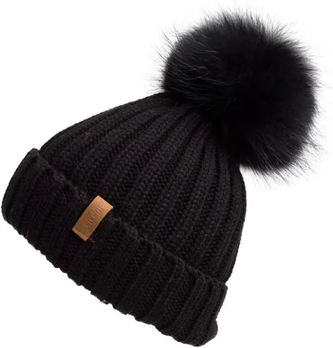 Miniatura 2 de Gorro de invierno de punto con pompón de piel para mujer