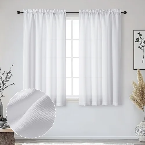Miniatura 58 de OWENIE Bob Juego de 2 Paneles de Cortinas Negras de Cocina para Ventanas de 36 Pulgadas de Largo, Cortinas Cortas de Café con Textura de Lino