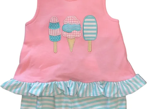 Miniatura 3 de Conjunto de bombachos para helados para bebé, comodidad de lujo, 100% algodón, calidad boutique, traje de verano para niñas