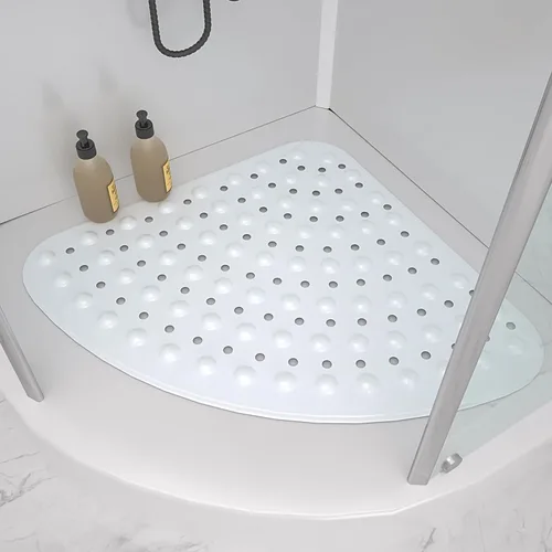 Miniatura 6 de MUNEK Tapete de ducha esquinero antideslizante, 21 x 21 pulgadas, curvado para ducha o bañera, tapete de seguridad con orificio de drenaje, tapete