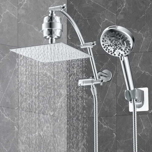Miniatura 9 de Hibbent All Metal - Combo de Cabezal de Ducha de Lluvia de Doble Filtro de 10 pulgadas, Cabezal de Ducha de Mano de Alta Presión con Brazo