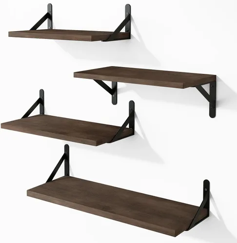 Miniatura 17 de YGEOMER - Estantes flotantes, juego de 4 unidades, color negro carbonizado, multifuncionales, montaje en pared, estantes para sala de estar, baño