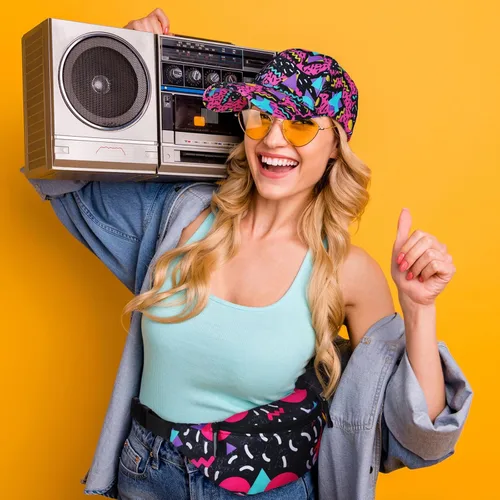 Miniatura 4 de Sotiff Riñonera de 2 piezas de los años 80 y 90 para mujeres y hombres, traje de los años 90, sombrero de cintura ajustable, bolsa retro