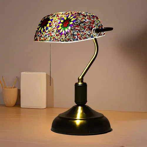 Stained Glass Bankers Lamp, Library Table Lamp Turkish Style Banker Desk Lamp Angle Adjustable for Home Office Living Room Bedroom(Color B)