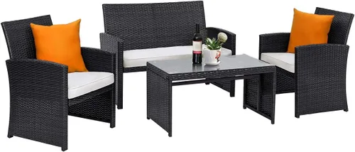 Miniatura 21 de Tangkula Juego de muebles de mimbre para patio de 4 piezas, juego de sofá y mesa Patiojoy con 4 asientos, juego de sofá de ratán al aire libre