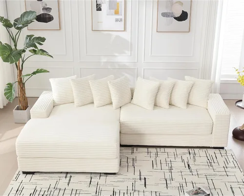 Miniatura 7 de Sofá modular moderno de 111 pulgadas, sofá de pana en forma de L con diván izquierdo, salón extra ancho, 8 almohadas, juego de sofá esquinero