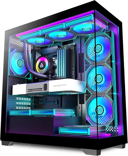 Miniatura 12 de ATX - Carcasa para PC con 7 ventiladores PWM ARGB preinstalados, carcasa de computadora de torre media con vidrio templado dual de visión completa
