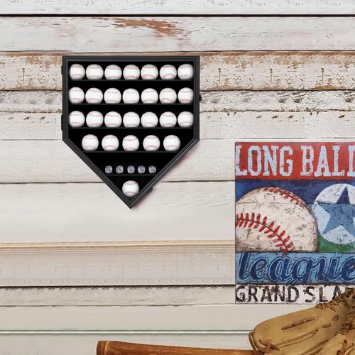 Miniatura 4 de Grintus 30 expositores de béisbol de madera para pelotas de béisbol de montaje en pared, caja de sombra de béisbol con cerradura antidecoloración