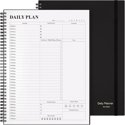 Agenda sin fecha, agenda diaria Asten con lista de tareas, horarios por hora para mujeres y hombres, libro de citas en espiral con cierre elástico,