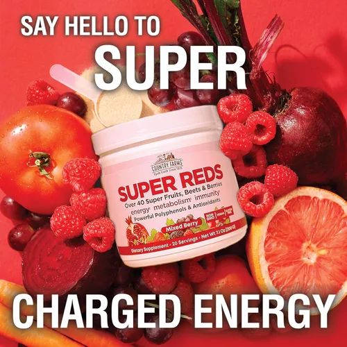 Miniatura 5 de COUNTRY FARMS Super Rojos, Superalimento energizante de polifenoles, más de 40 súper frutas y bayas, potentes antioxidantes y polifenoles, apoya