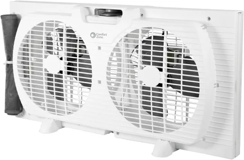 Miniatura 10 de Comfort Zone Ventilador de ventana para dormitorio, ventiladores duales de 9 pulgadas y 3 velocidades con expansores de bloqueo automático