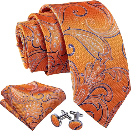 Miniatura 230 de Barry.Wang - Juego de corbata de seda para hombre, diseño de cachemira, pañuelo y gemelos de bolsillo