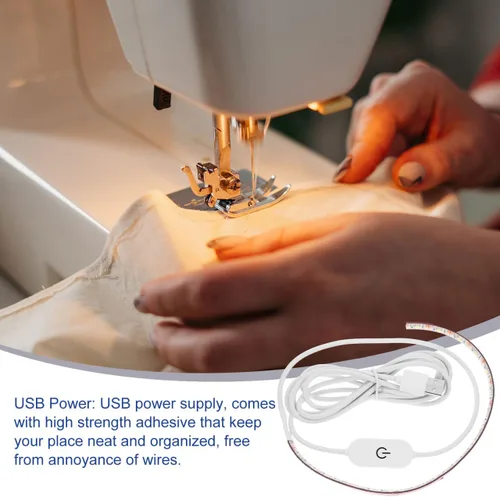 Miniatura 8 de Tira de luz LED autoadhesiva blanca fría para máquina de coser, 6.6 ft, 5 V, USB 6500 K