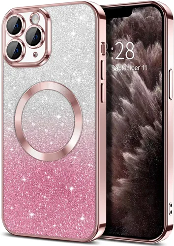 Miniatura 10 de Hython Funda para iPhone 13 Pro transparente con purpurina magnética [compatible con MagSafe] Protector completo de lente de cámara delgado