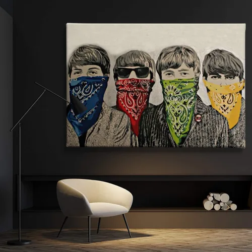 Miniatura 2 de Banksy Beatles Bandanas Street Graffiti Lienzo Arte de Pared Decoración del Hogar (60 x 40 pulgadas Galería Envuelta)